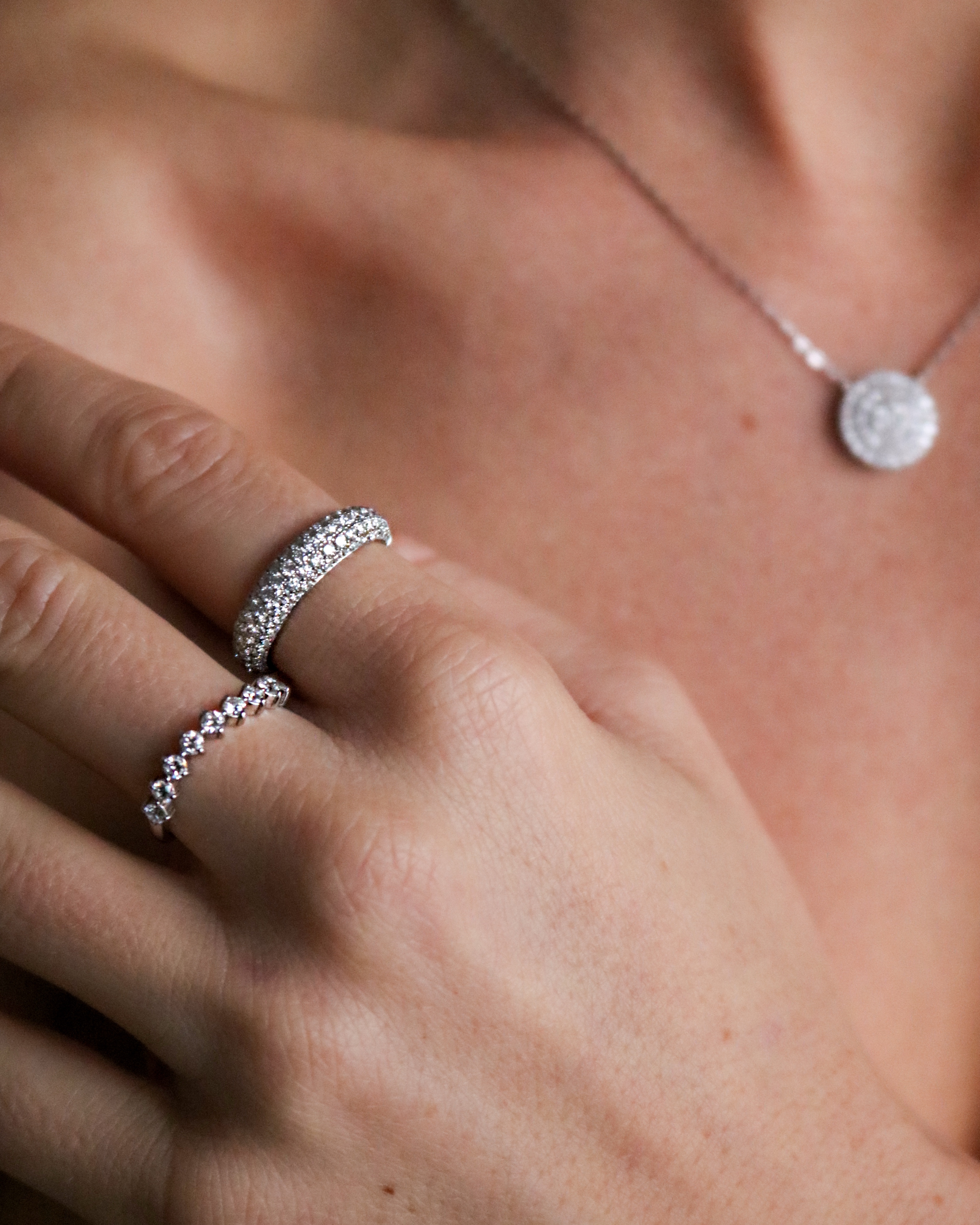 Diamond Rings and Circle Pendant Necklace