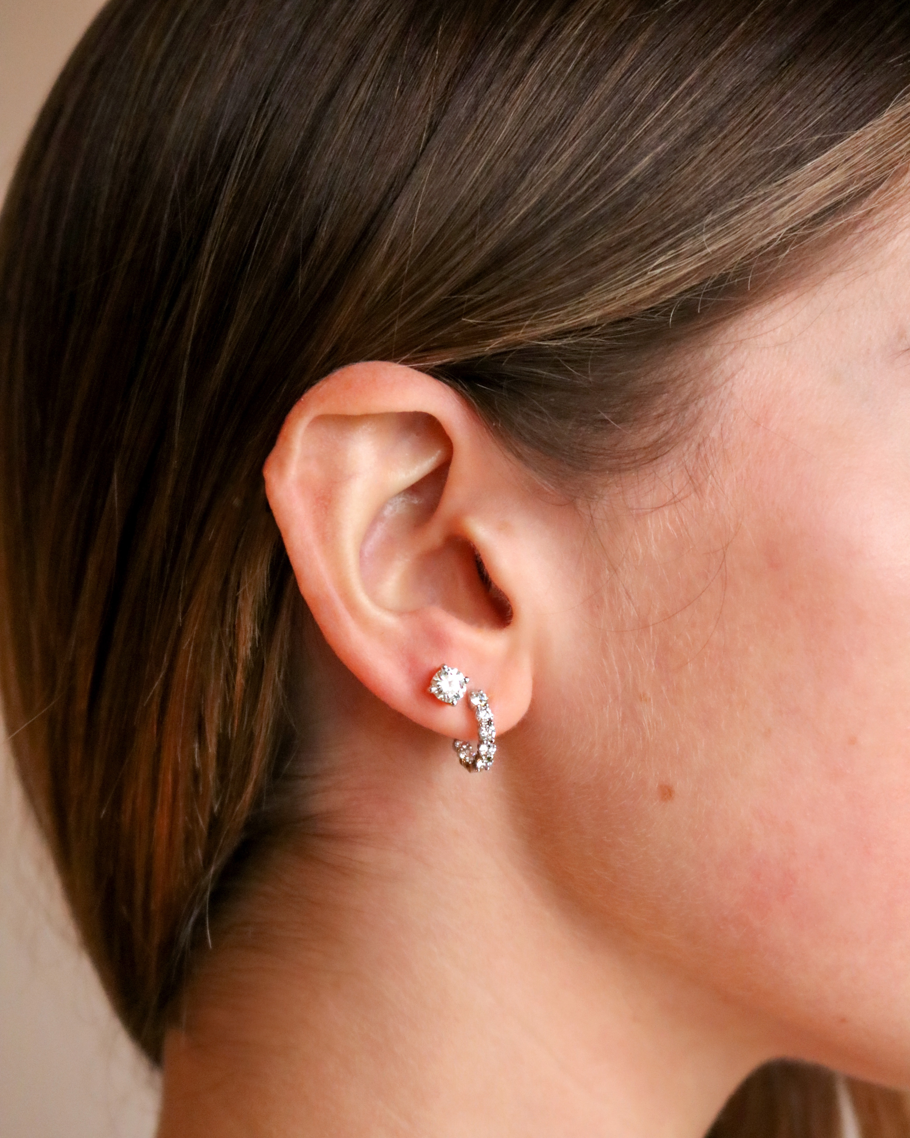 Solitaire Round Diamond Stud and Double Diamond Huggies